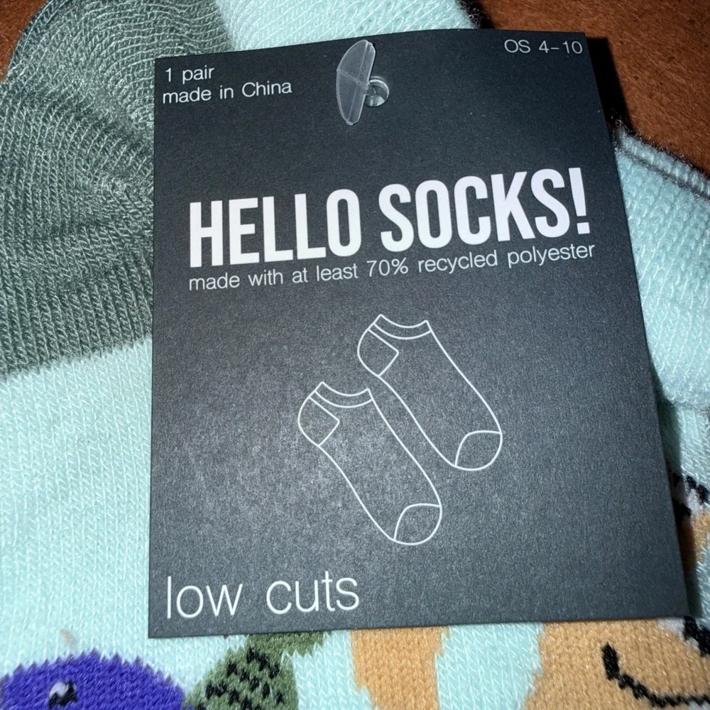 Hello Socks Low Cut Socks OS 4-10 NEW Cat Fish Shopping Cart Aqua Novelty